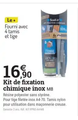 Espace emeraude Kit de fixation chimique inox offre