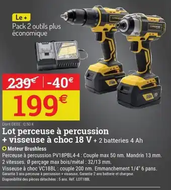 Espace emeraude Lot perceuse à percussion + visseuse à choc 18 V offre