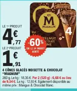 E.Leclerc Express MAGNUM 4 cônes glacés noisette & chocolat offre