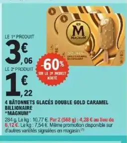 E.Leclerc Express MAGNUM 4 bâtonnets glacés double gold caramel billionaire offre