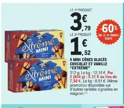 E.Leclerc Express EXTRÊME 8 mini cônes glacés chocolat et vanille offre