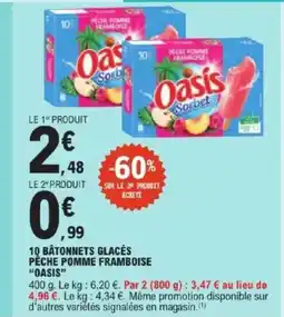 E.Leclerc Express OASIS 10 bâtonnets glacés pêche pomme framboise offre