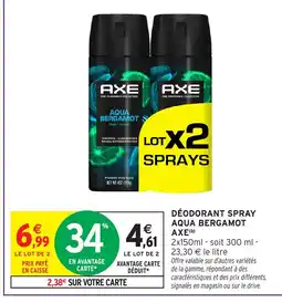 Intermarché Hyper AXE Déodorant spray aqua bergamot offre