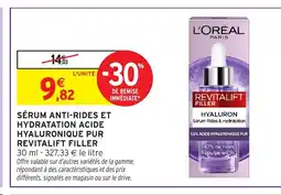 Intermarché Hyper Sérum anti-rides et hydratation acide hyaluronique pur revitalift filler offre