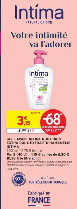 Intermarché Hyper INTIMA Gel lavant intime quotidien extra doux extrait d'hamamélis offre