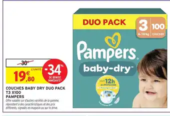 Intermarché Hyper PAMPERS Couches baby dry duo pack t3 x100 offre