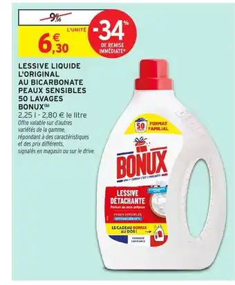 Intermarché Hyper BONUX Lessive liquide l'original au bicarbonate peaux sensibles 50 lavages offre