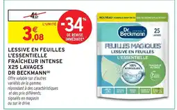Intermarché Hyper DR BECKMANN Lessive en feuilles l'essentielle fraîcheur intense x25 lavages offre