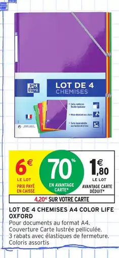 Intermarché Hyper Lot de 4 chemises a4 color life oxford offre
