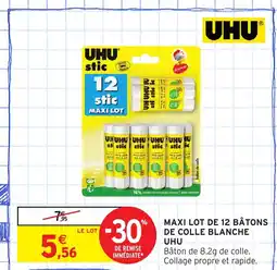 Intermarché Hyper UHU Maxi lot de 12 bâtons de colle blanche offre