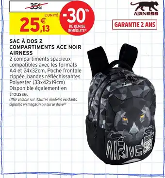 Intermarché Hyper AIRNESS Sac à dos 2 compartiments ace noir offre