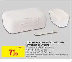 Intermarché Hyper Lunchbox bleu 835ml avec pot sauce et couverts offre