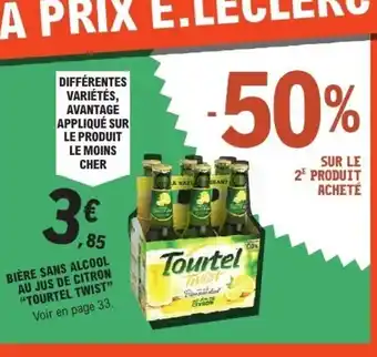 E.Leclerc TOURTEL TWIST Bière sans alcool au jus de citron offre