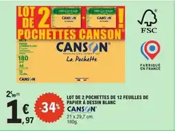 E.Leclerc Lot de 2 pochettes de 12 feuilles de papier à dessin blanc offre