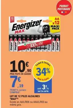E.Leclerc MAX Lot de 12 piles alcalines offre