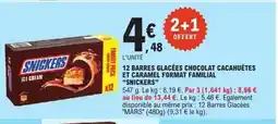E.Leclerc SNICKERS 12 barres glacées chocolat cacahuètes et caramel format familial offre