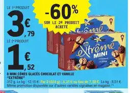 E.Leclerc EXTRÊME 8 mini cônes glacés chocolat et vanille offre