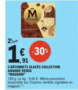 E.Leclerc MAGNUM 3 bâtonnets glacés collection amande remix offre