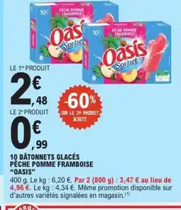 E.Leclerc OASIS 10 bâtonnets glacés pêche pomme framboise offre