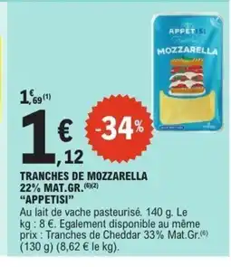 E.Leclerc APPETISI Tranches de mozzarella 22% mat.gr. offre