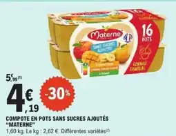 E.Leclerc MATERNE Compote en pots sans sucres ajoutés offre