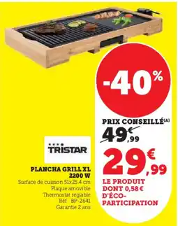 Hyper U TRISTAR Plancha grill xl 2200 w offre