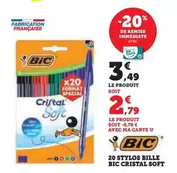 Super U Bic - 20 stylos bille cristal soft offre