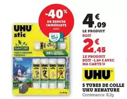Super U Uhu - tubes de colle renature offre