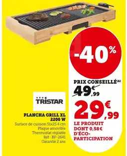 Super U TRISTAR Plancha grill xl 2200 w offre