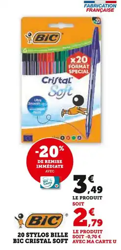 Super U BIC CRISTAL SOFT 20 stylos bille offre