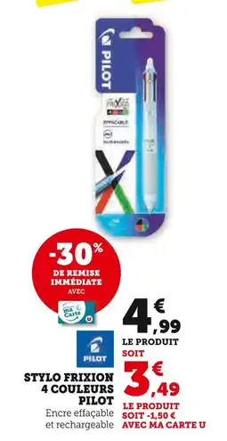 Super U Pilot Stylo Frixion 4 couleurs offre