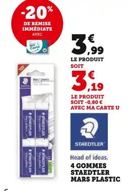 Super U STAEDTLER 4 gommes mars plastic offre