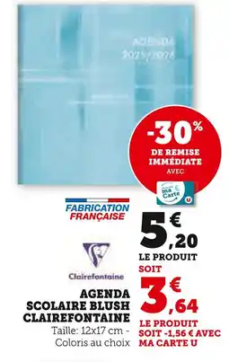 Super U Clairefontaine Agenda scolaire blush offre