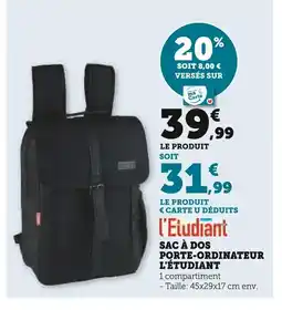 Super U Sac à dos porte-ordinateur l'étudiant offre