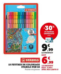 Super U Stabilo 15 feutres de coloriage pen 68 offre