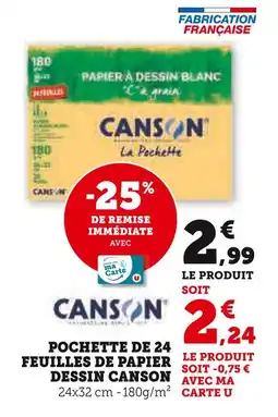 Super U CANSON Pochette de 24 feuilles de papier dessin Canson offre