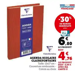 Super U CLAIREFONTAINE Agenda scolaire offre