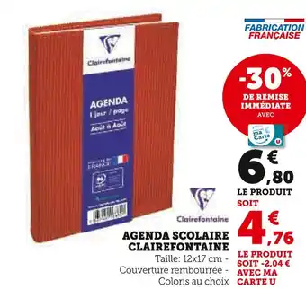 Super U CLAIREFONTAINE Agenda scolaire offre