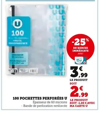 Super U U 100 pochettes perforées offre