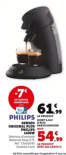 Super U PHILIPS Senseo Original Plus Philips 1450W offre