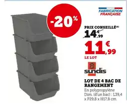 Super U Sundis Lot de 4 bac de rangement offre