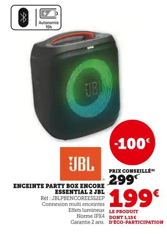 Super U JBL Enceinte party box encore essential 2 offre