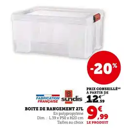 Super U SUNDIS BOITE DE RANGEMENT 27L offre