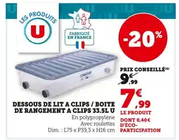 Super U U Dessous de lit a clips / boite de rangement a clips 33.5L offre