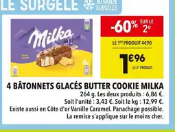 Supeco Milka 4 BÂTONNETS GLACÉS BUTTER COOKIE offre