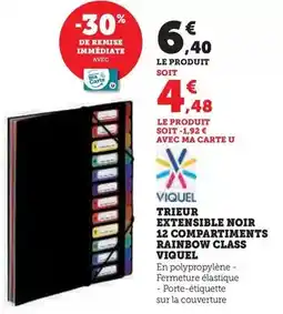Hyper U Viquel - trieur extensible noir 12 compartiments rainbow class offre