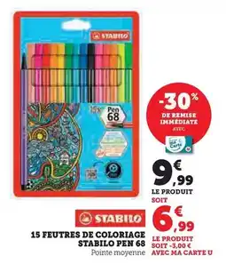 Hyper U Stabilo - 15 feutres de coloriage pen 68 offre