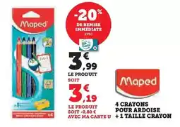 Hyper U Maped - 4 crayons pour ardoise + 1 taille crayon offre