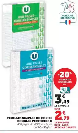Hyper U U - feuilles simples ou copies doubles perforees offre