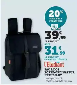 Hyper U L'etudiant - sac à dos porte-ordinateur offre